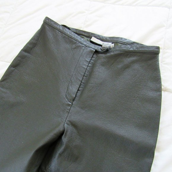 VINTAGE Stylish High Waist Leather Pants in Deep Green Size Medium 28" W SZ 6/8 - Picture 6 of 10